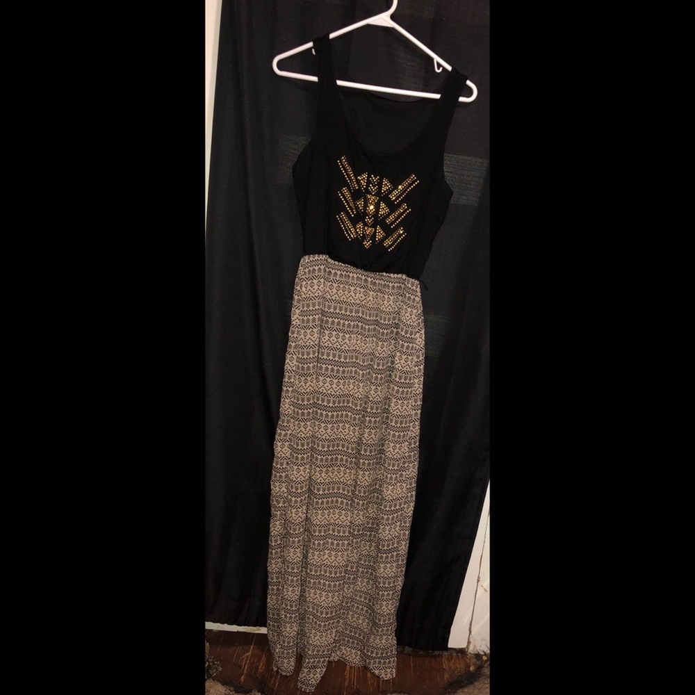 Printed Maxi Dress with see through bottom